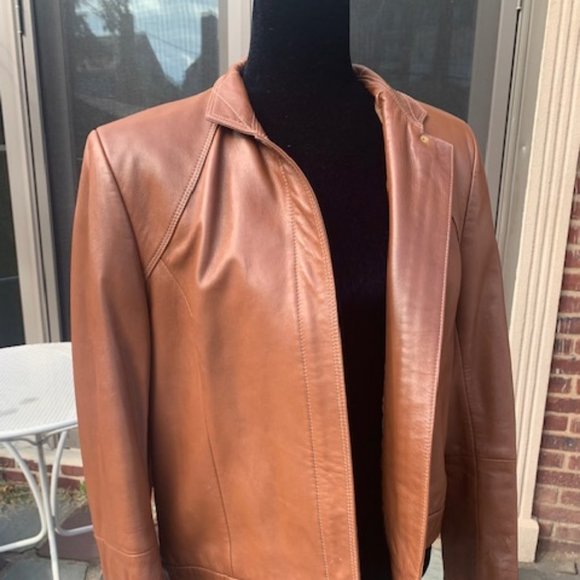 Woman Ann Klein medium brown leather jacket - Picture 2 of 6